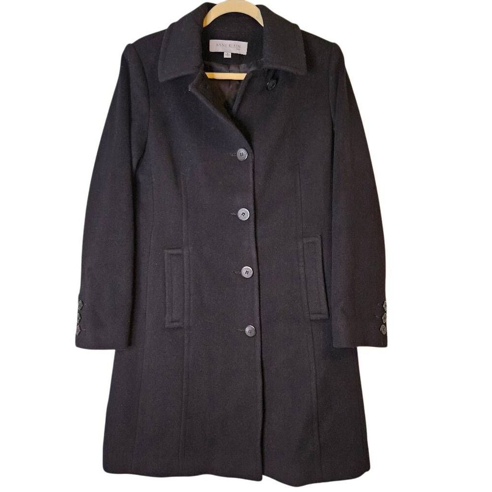 Anne Klein black wool& cashmere mid length tailored winter coat. 6.